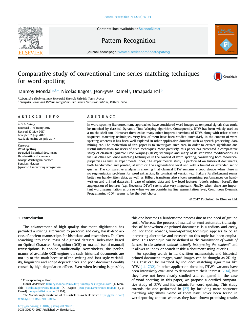 Comparative study of conventional time series matching techniques for word spotting