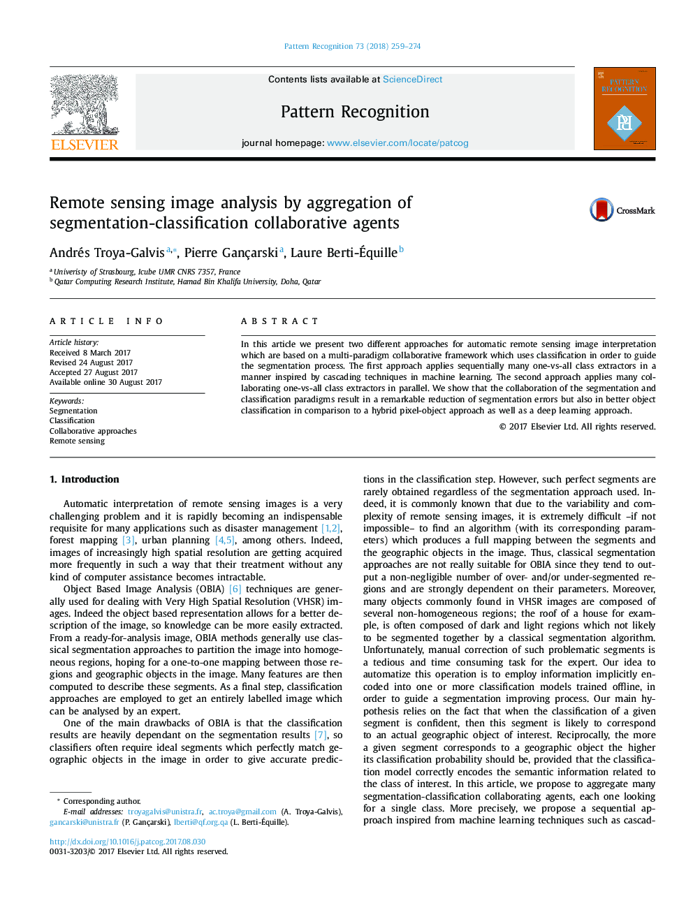 Remote sensing image analysis by aggregation of segmentation-classification collaborative agents