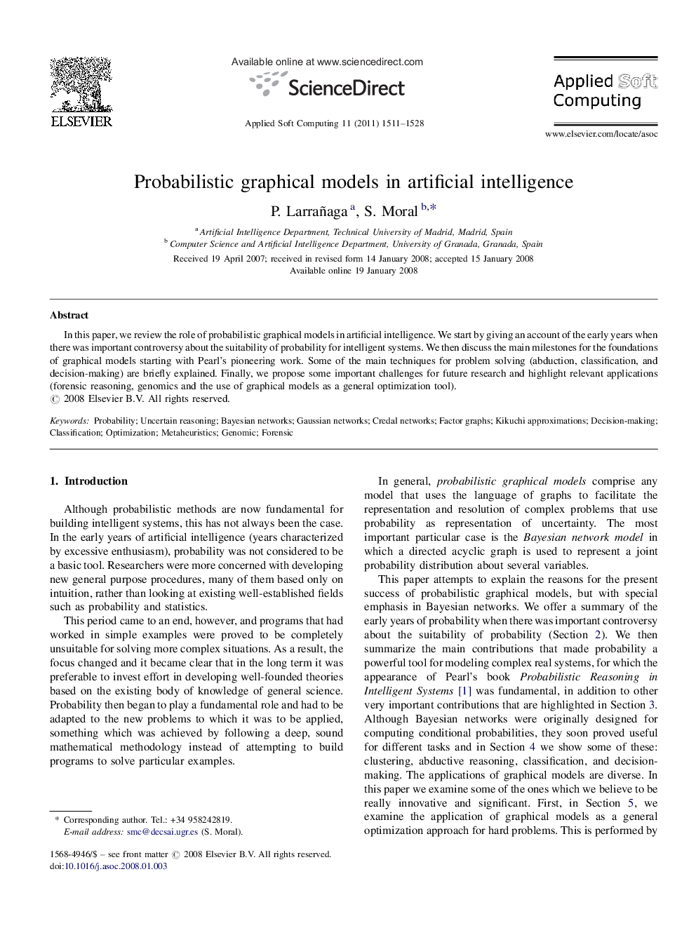 Probabilistic graphical models in artificial intelligence