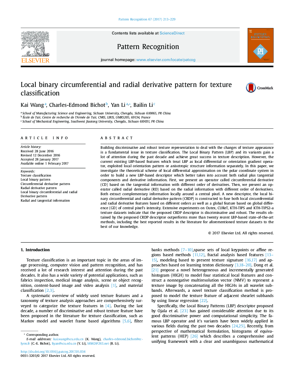 Local binary circumferential and radial derivative pattern for texture classification