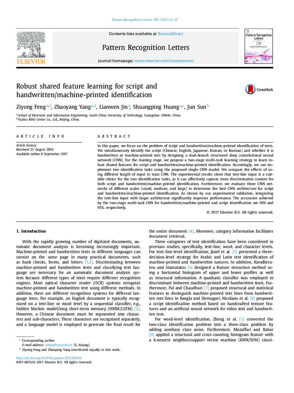 Robust shared feature learning for script and handwritten/machine-printed identification