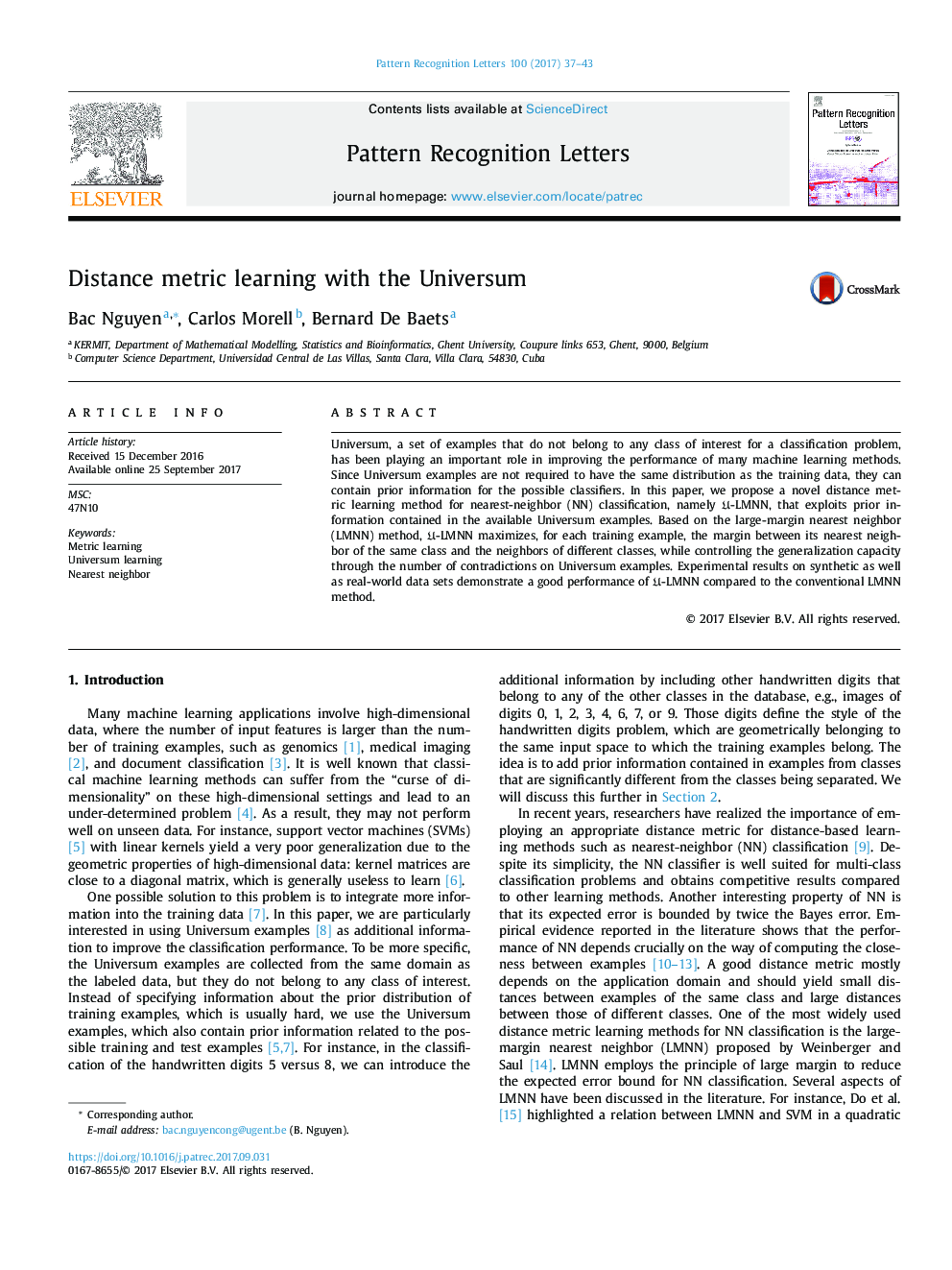 Distance metric learning with the Universum