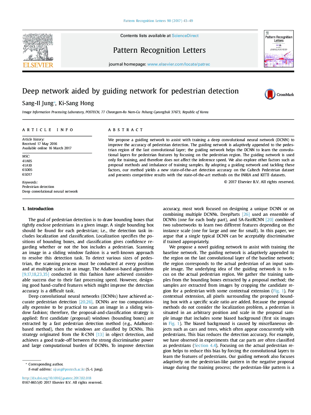 Deep network aided by guiding network for pedestrian detection