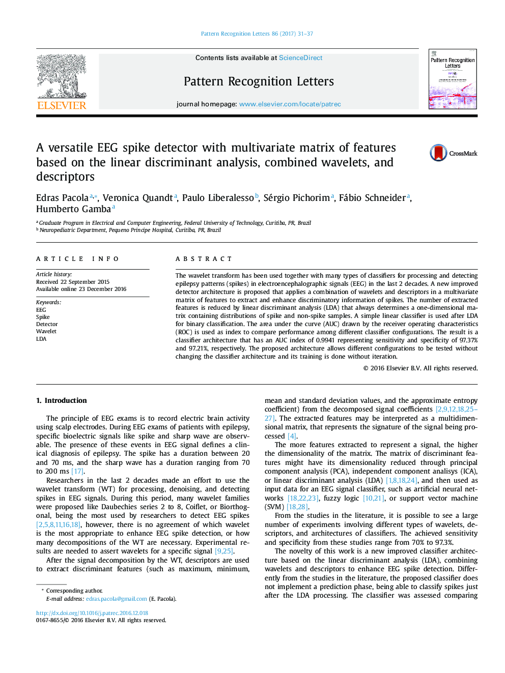 A versatile EEG spike detector with multivariate matrix of features based on the linear discriminant analysis, combined wavelets, and descriptors