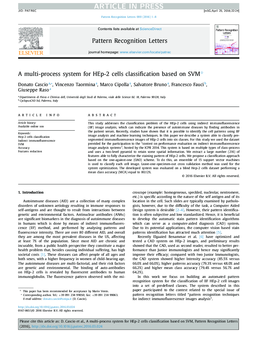 A multi-process system for HEp-2 cells classification based on SVM