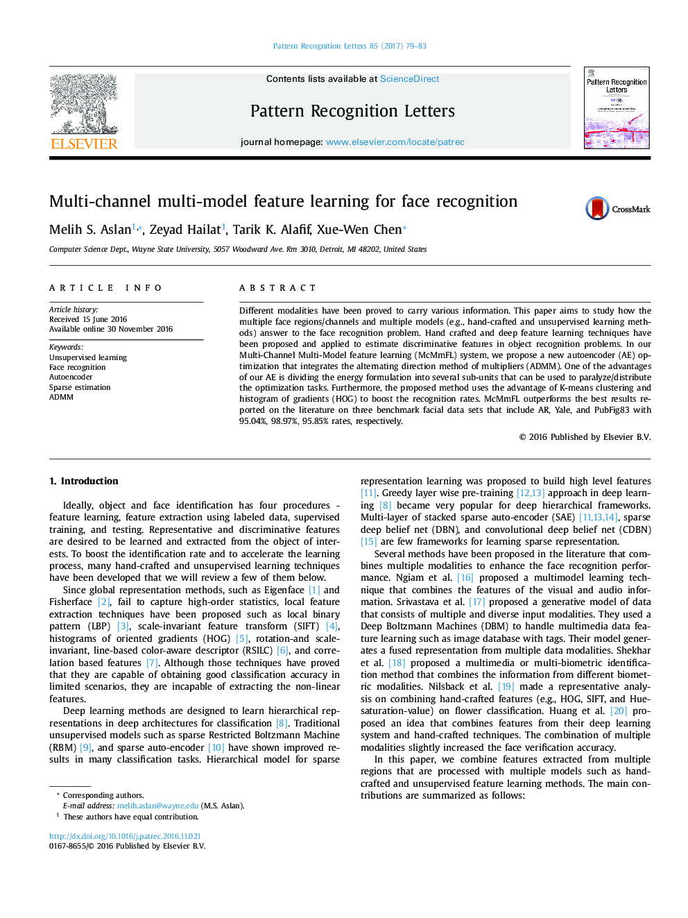 Multi-channel multi-model feature learning for face recognition