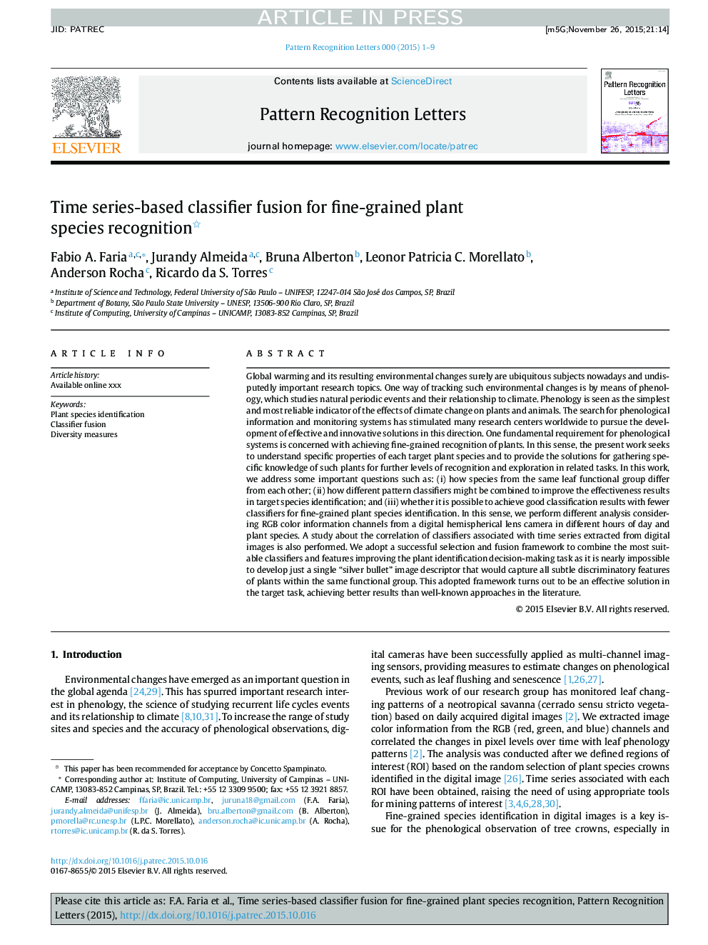 Time series-based classifier fusion for fine-grained plant species recognition