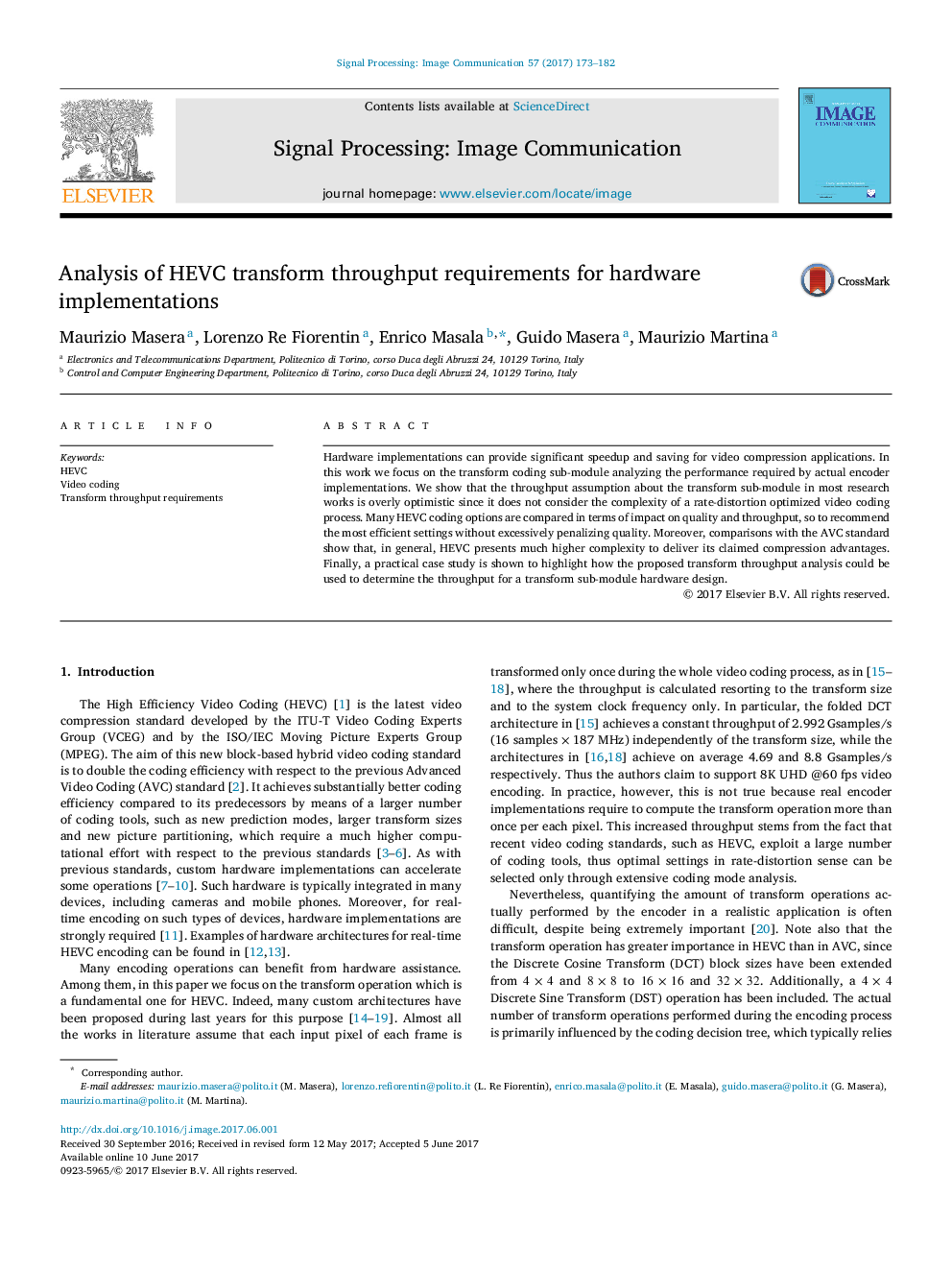 Analysis of HEVC transform throughput requirements for hardware implementations