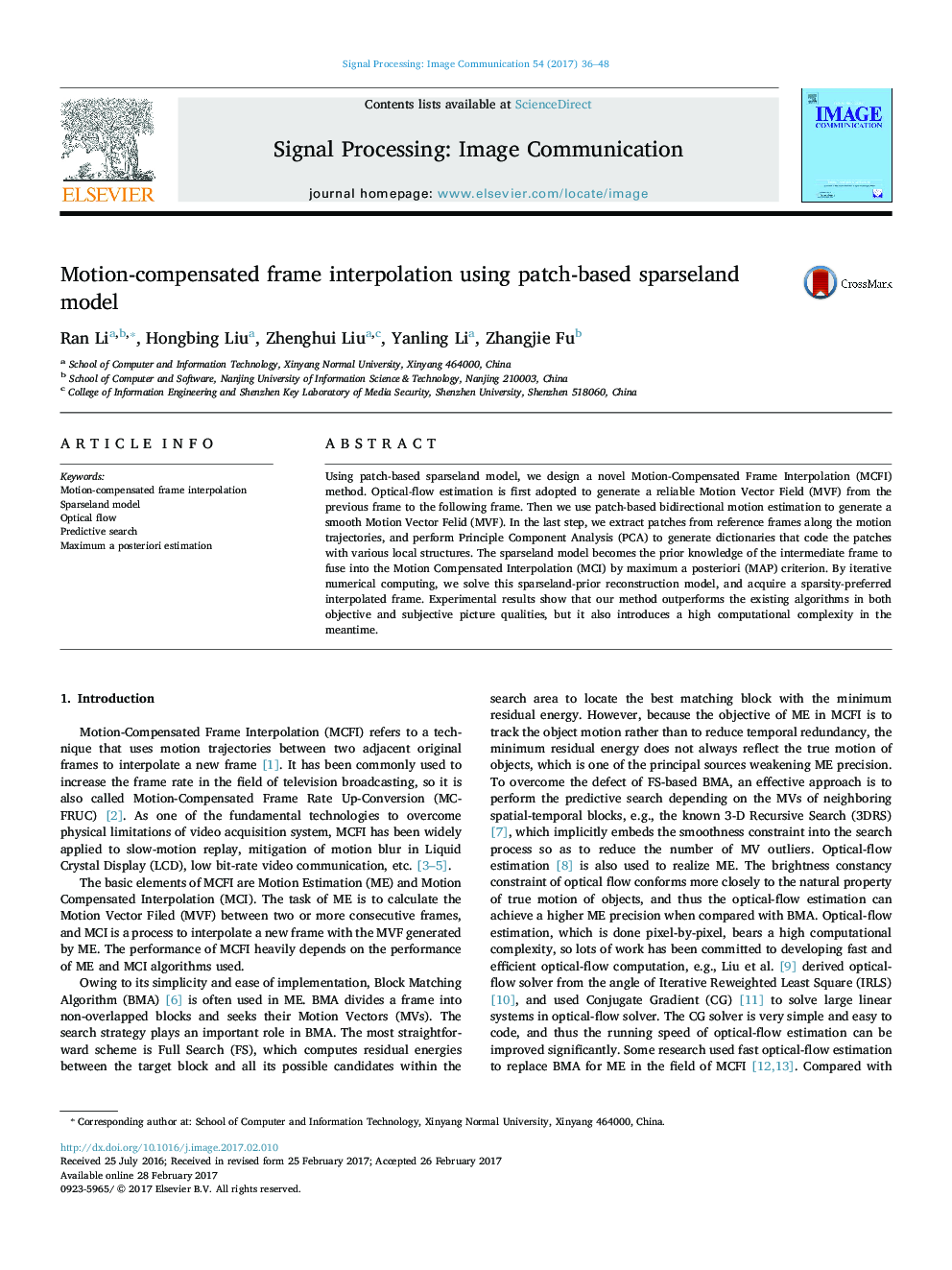 Motion-compensated frame interpolation using patch-based sparseland model