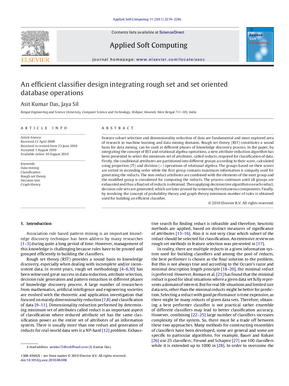 An efficient classifier design integrating rough set and set oriented database operations