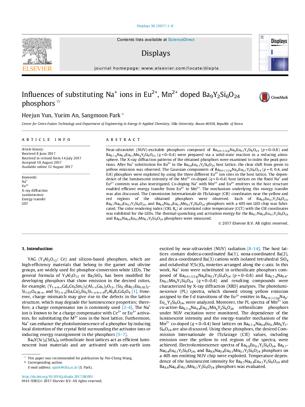 Influences of substituting Na+ ions in Eu2+, Mn2+ doped Ba9Y2Si6O24 phosphors