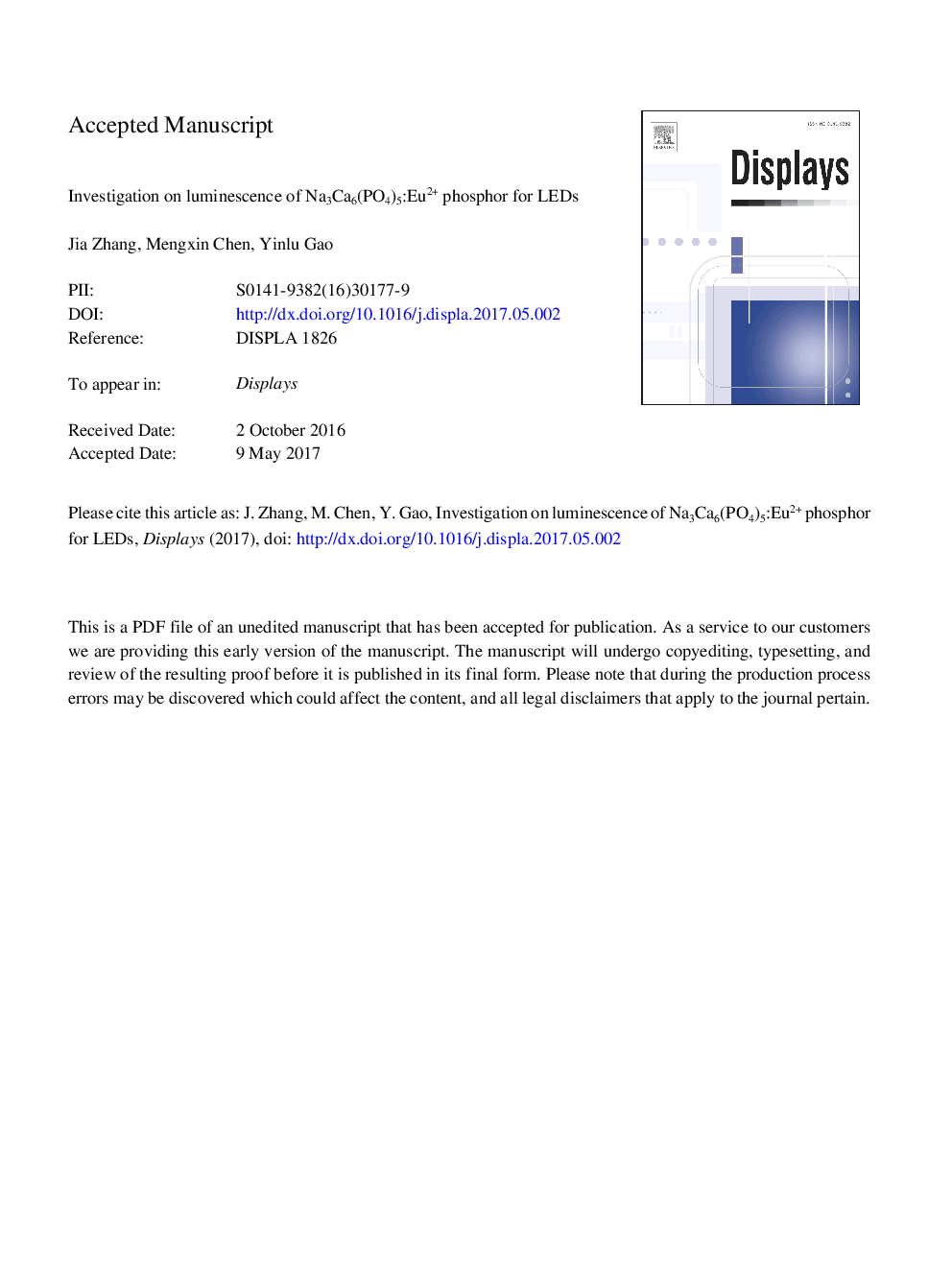 Investigation on luminescence of Na3Ca6(PO4)5:Eu2+ phosphor for LEDs