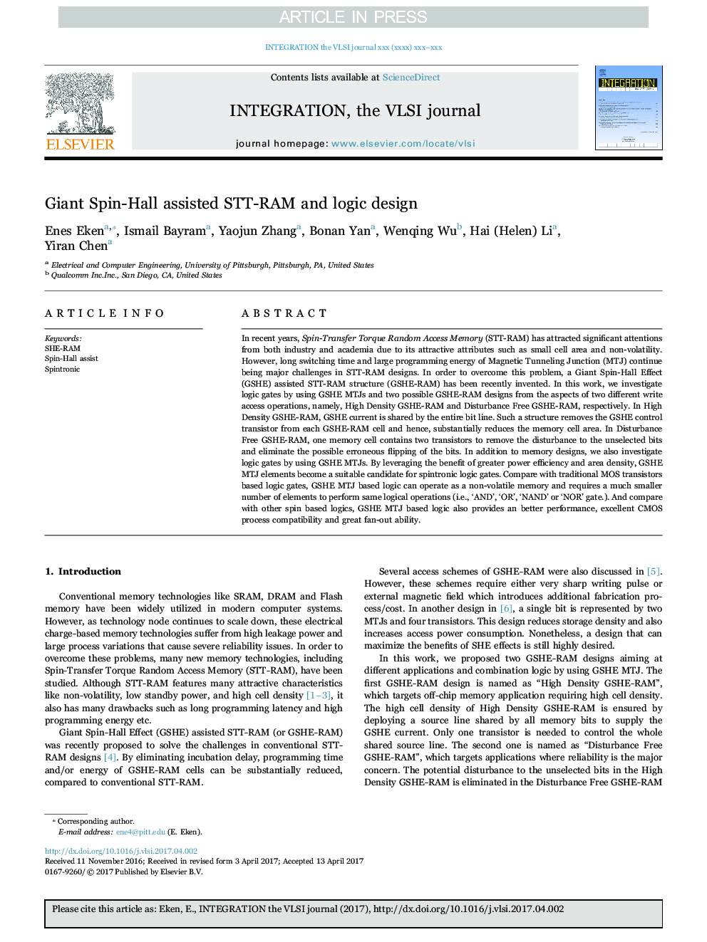 Giant Spin-Hall assisted STT-RAM and logic design