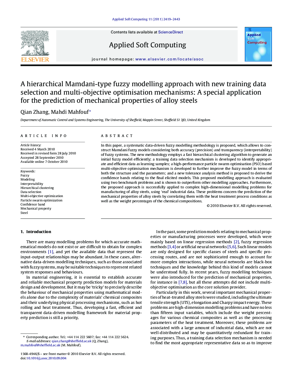 A hierarchical Mamdani-type fuzzy modelling approach with new training data selection and multi-objective optimisation mechanisms: A special application for the prediction of mechanical properties of alloy steels