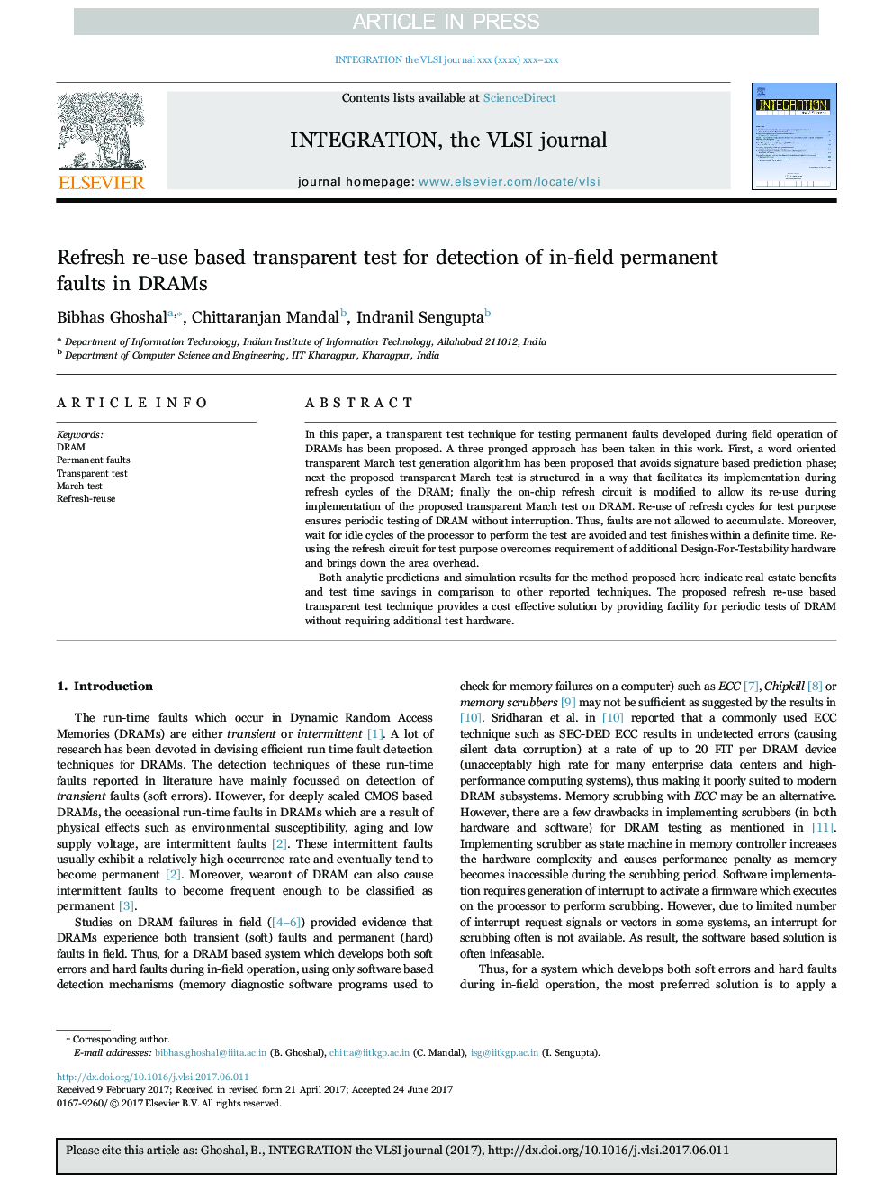 Refresh re-use based transparent test for detection of in-field permanent faults in DRAMs