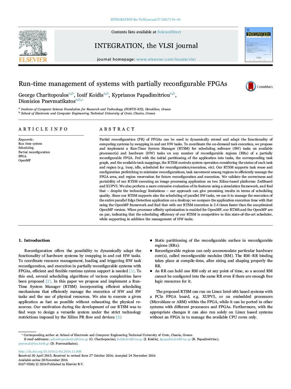 Run-time management of systems with partially reconfigurable FPGAs