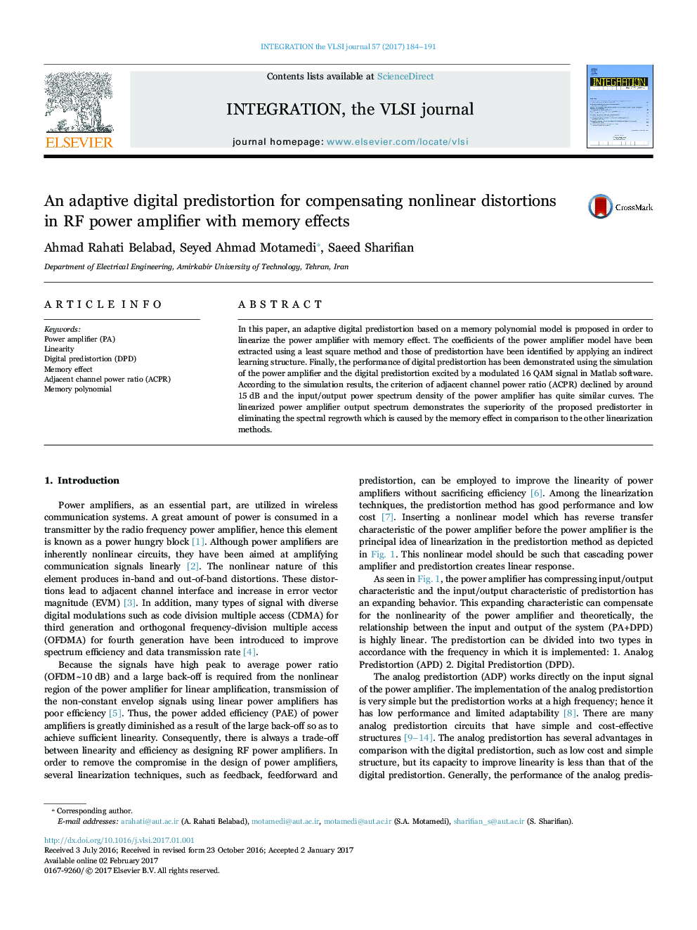 An adaptive digital predistortion for compensating nonlinear distortions in RF power amplifier with memory effects