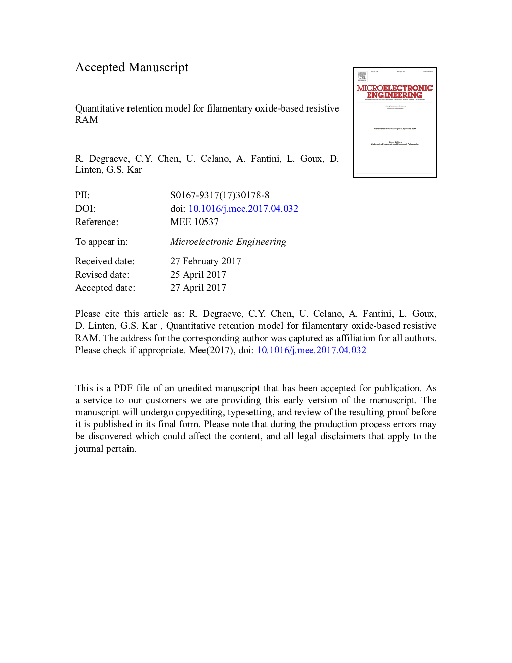 Quantitative retention model for filamentary oxide-based resistive RAM