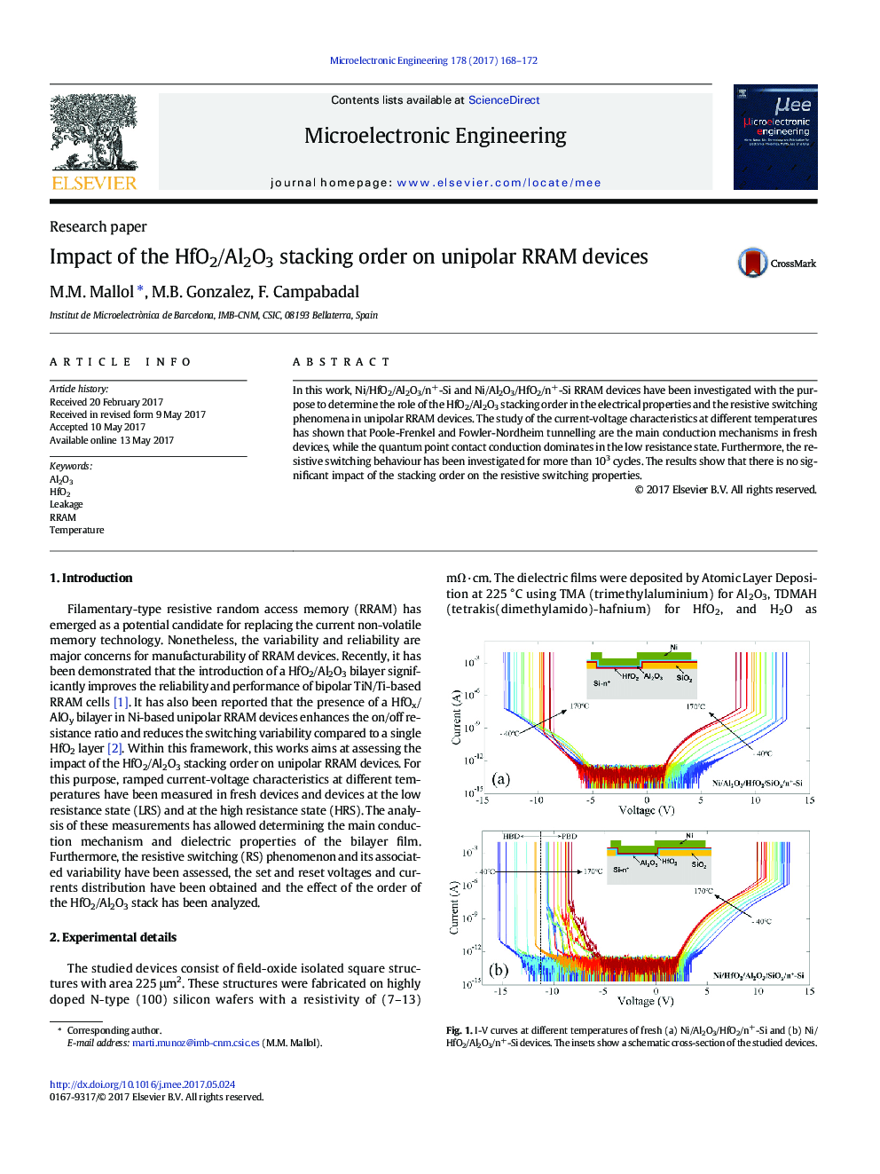 Impact of the HfO2/Al2O3 stacking order on unipolar RRAM devices