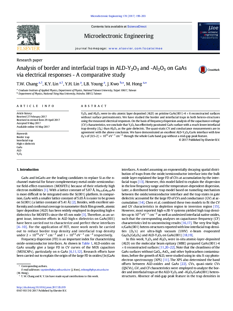 Analysis of border and interfacial traps in ALD-Y2O3 and -Al2O3 on GaAs via electrical responses - A comparative study