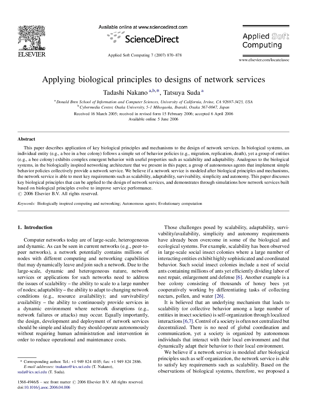 Applying biological principles to designs of network services