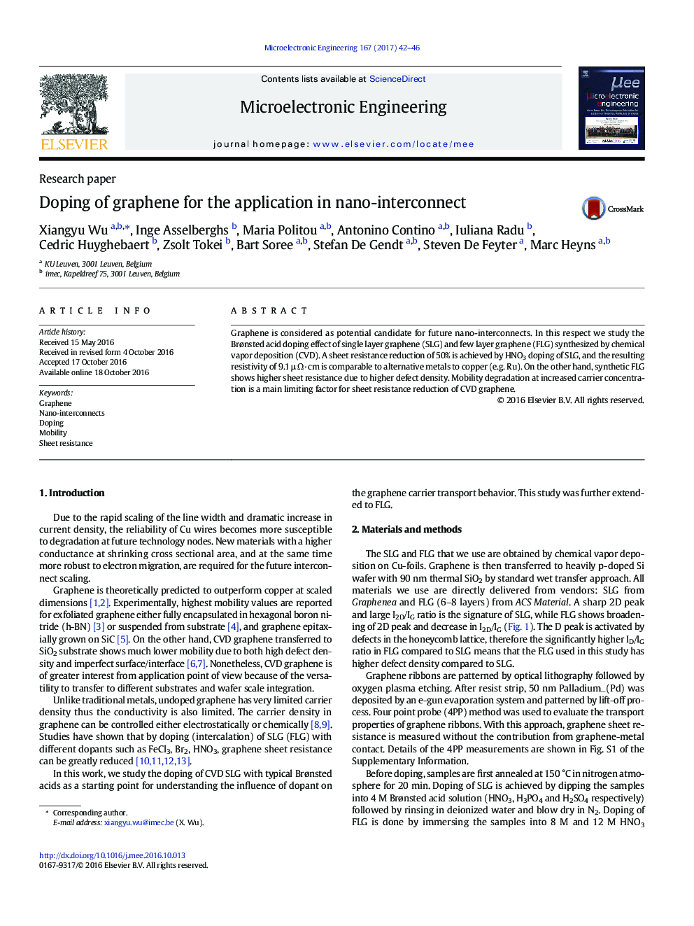 Doping of graphene for the application in nano-interconnect