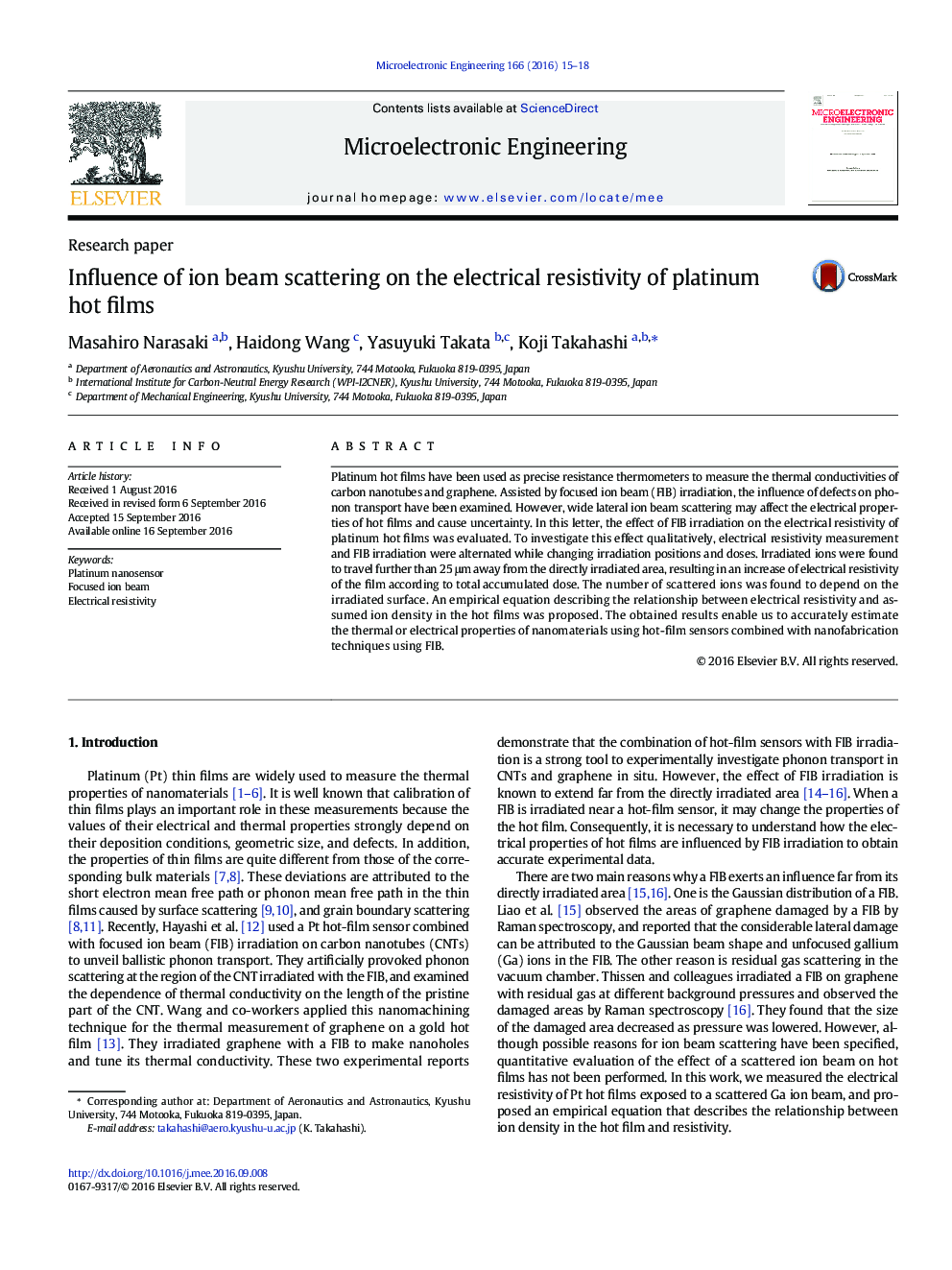 Influence of ion beam scattering on the electrical resistivity of platinum hot films