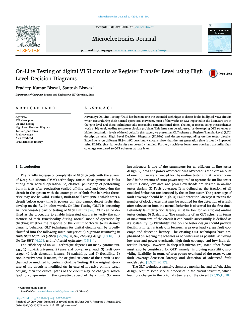 On-Line Testing of digital VLSI circuits at Register Transfer Level using High Level Decision Diagrams