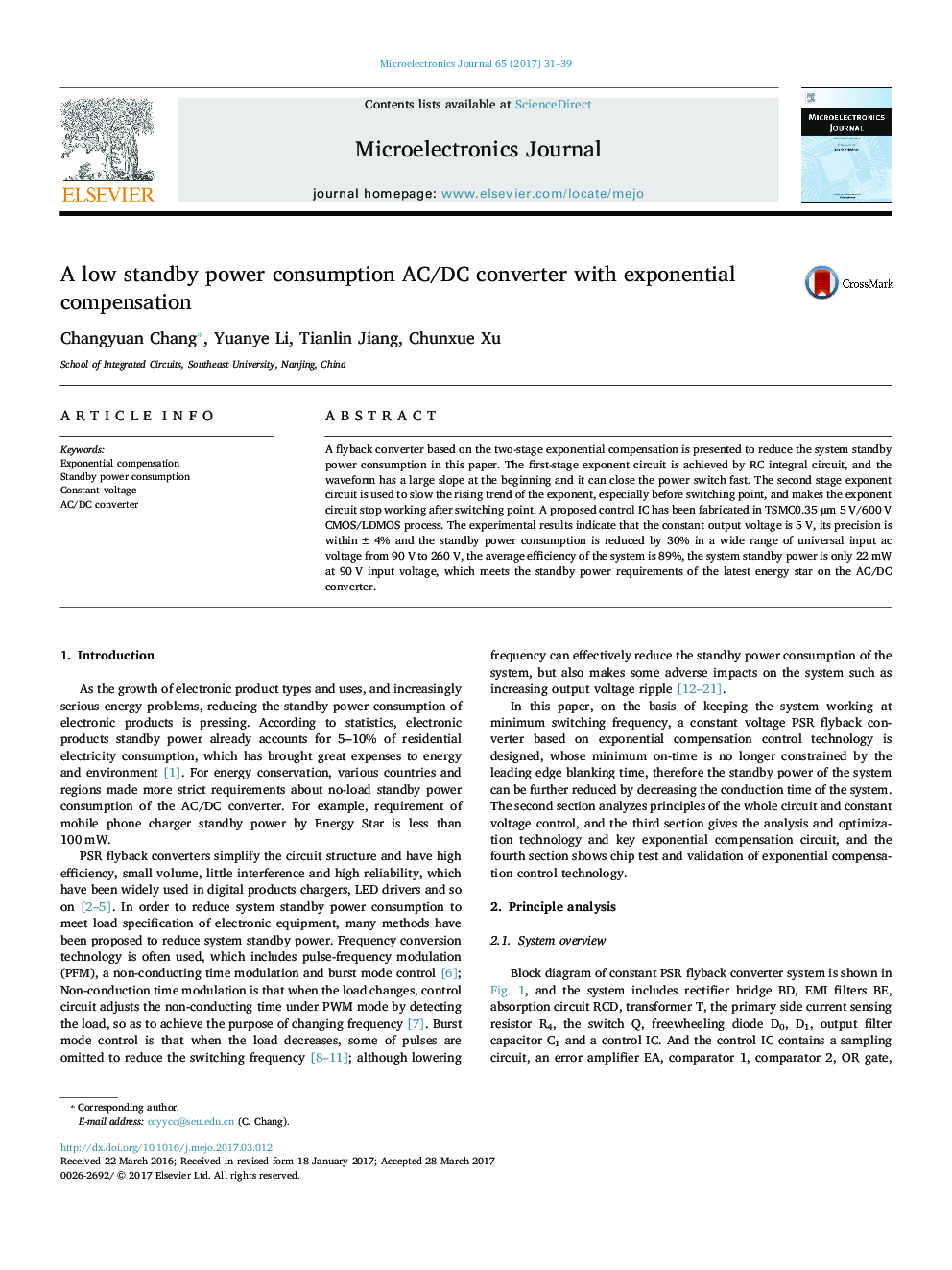 A low standby power consumption AC/DC converter with exponential compensation