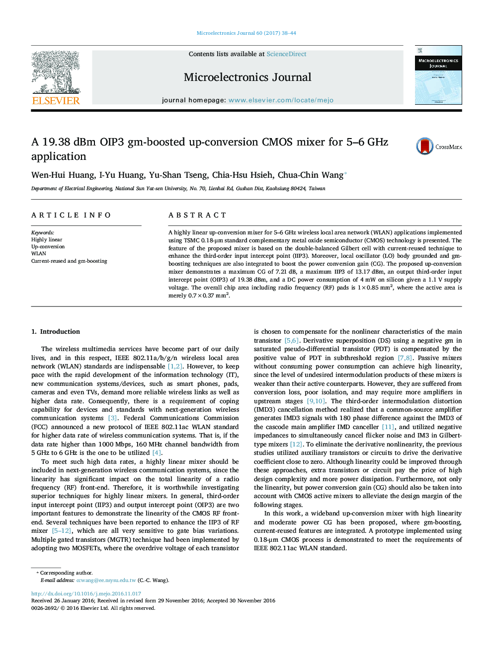 A 19.38Â dBm OIP3 gm-boosted up-conversion CMOS mixer for 5-6Â GHz application