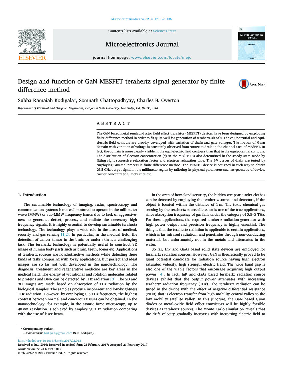 Design and function of GaN MESFET terahertz signal generator by finite difference method