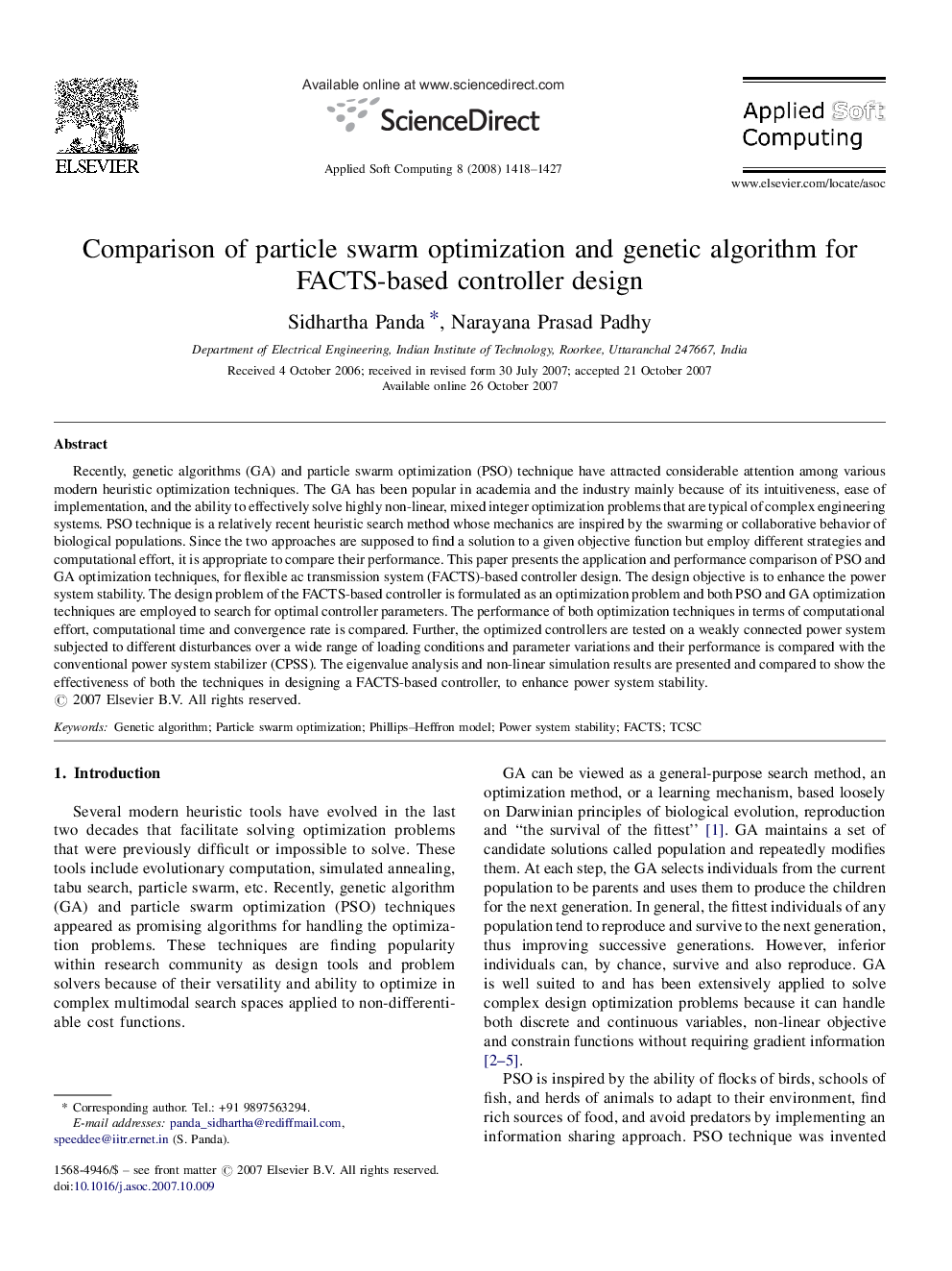 Comparison of particle swarm optimization and genetic algorithm for FACTS-based controller design