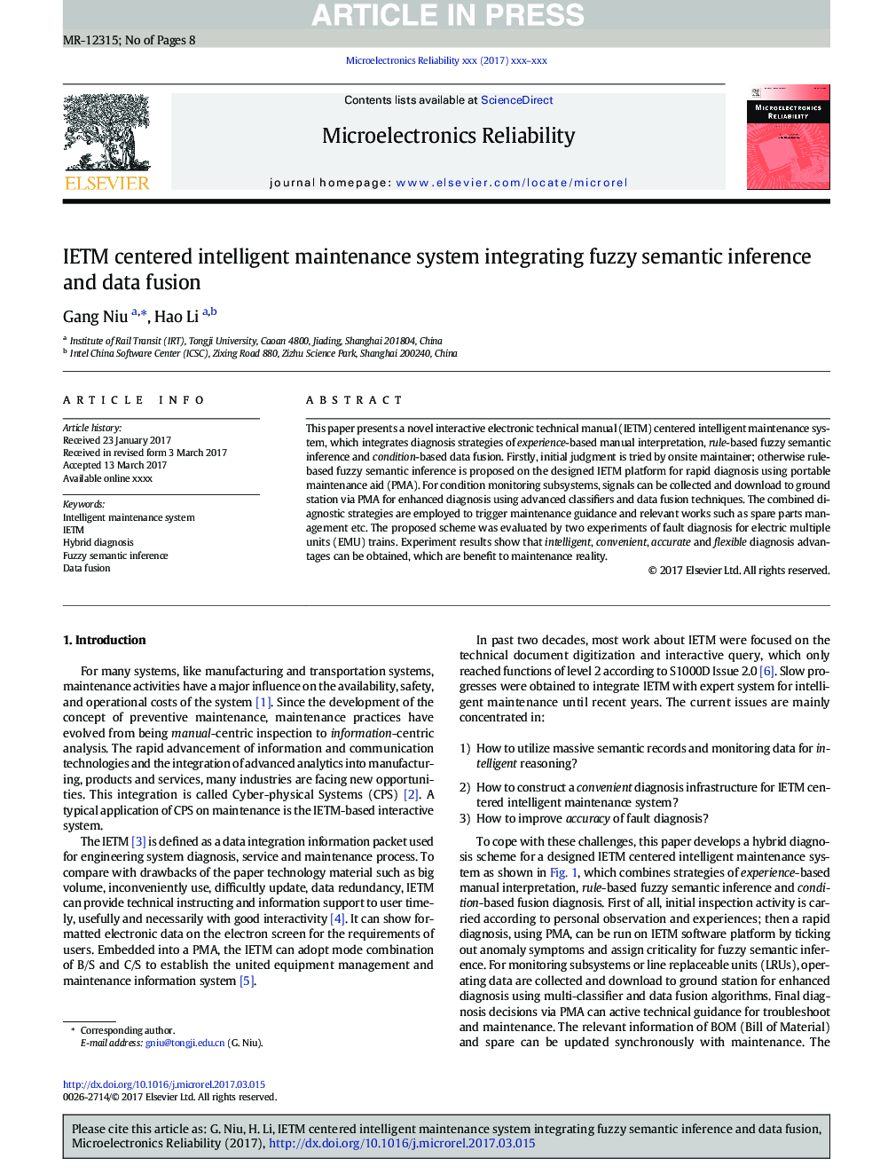 IETM centered intelligent maintenance system integrating fuzzy semantic inference and data fusion