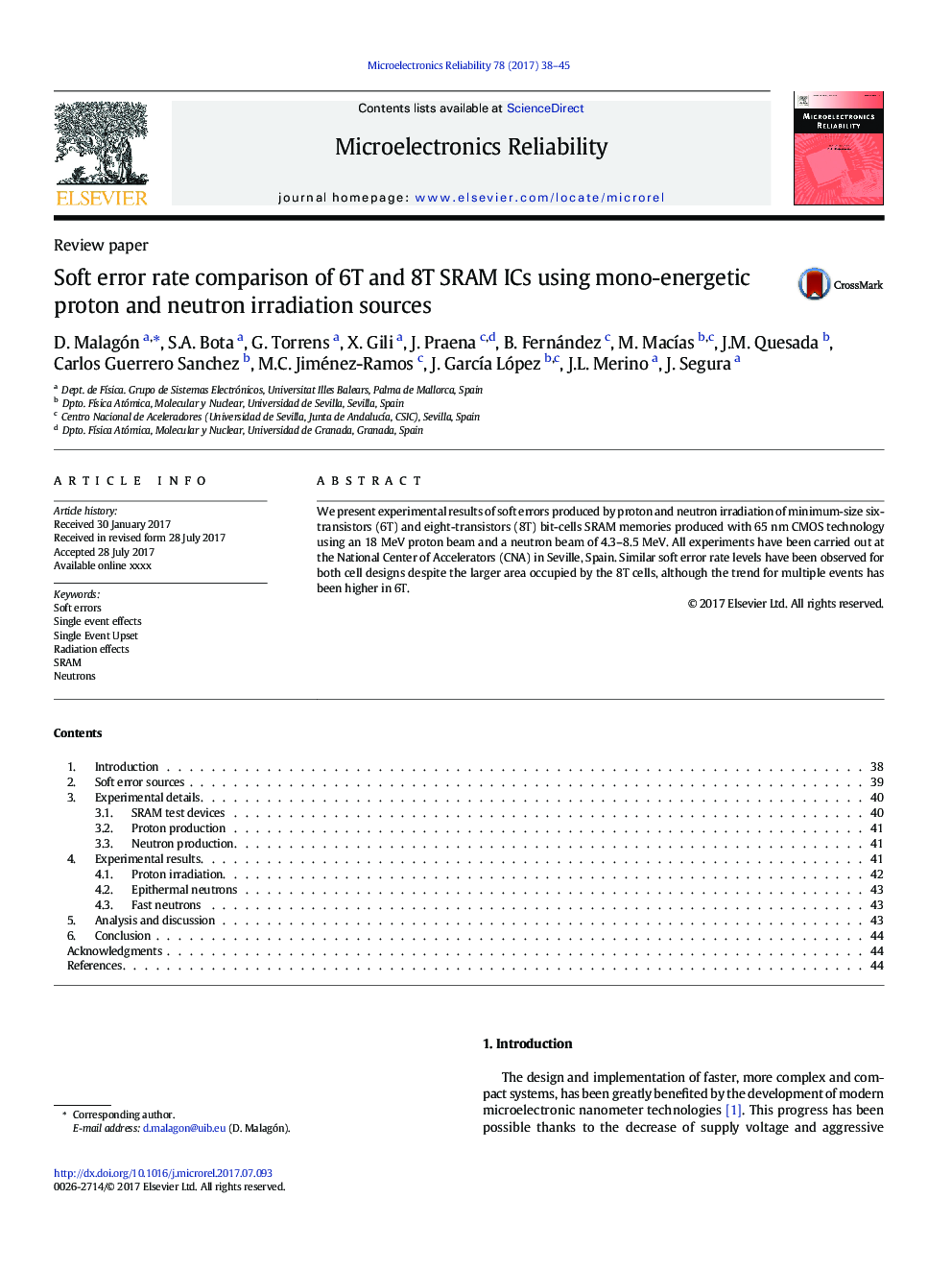 Soft error rate comparison of 6T and 8T SRAM ICs using mono-energetic proton and neutron irradiation sources