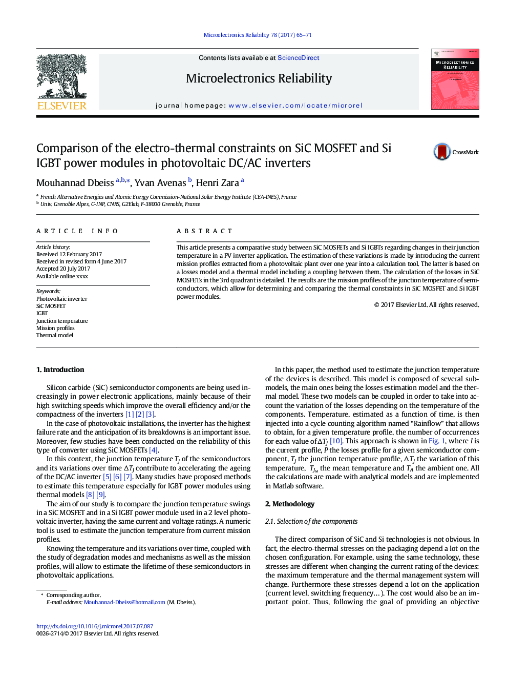 Comparison of the electro-thermal constraints on SiC MOSFET and Si IGBT power modules in photovoltaic DC/AC inverters