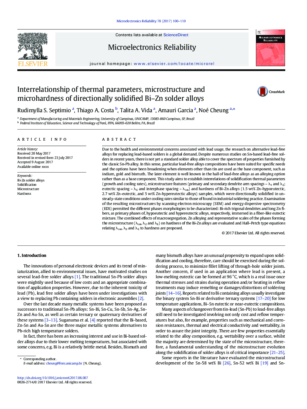 Interrelationship of thermal parameters, microstructure and microhardness of directionally solidified Bi-Zn solder alloys