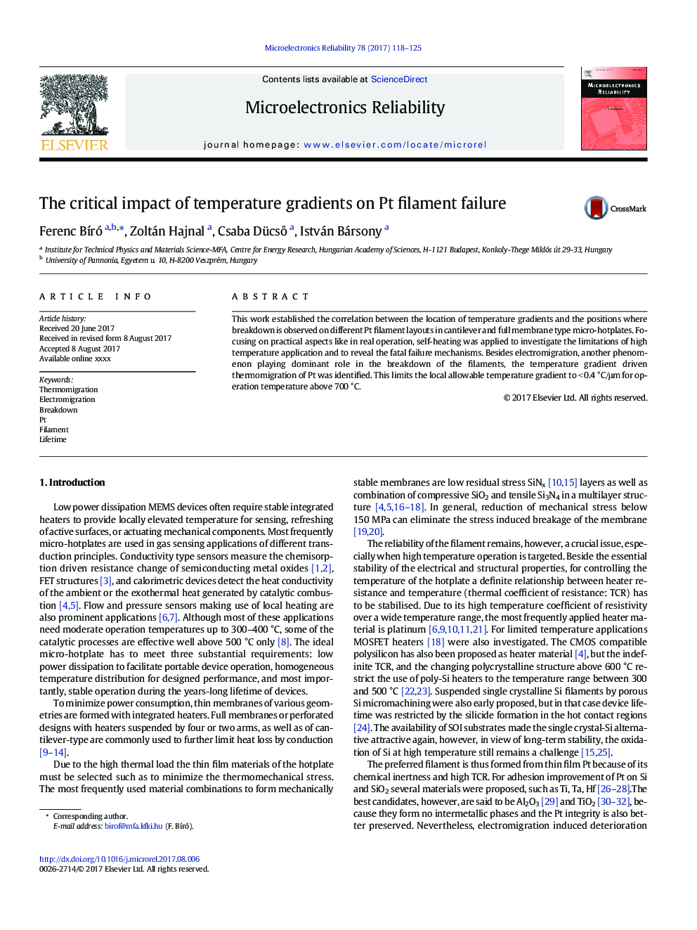 The critical impact of temperature gradients on Pt filament failure