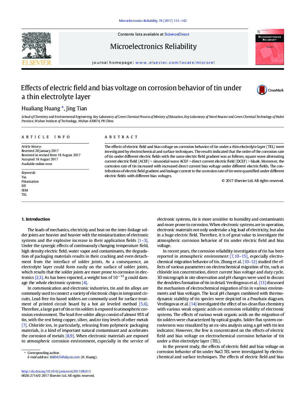 Effects of electric field and bias voltage on corrosion behavior of tin under a thin electrolyte layer