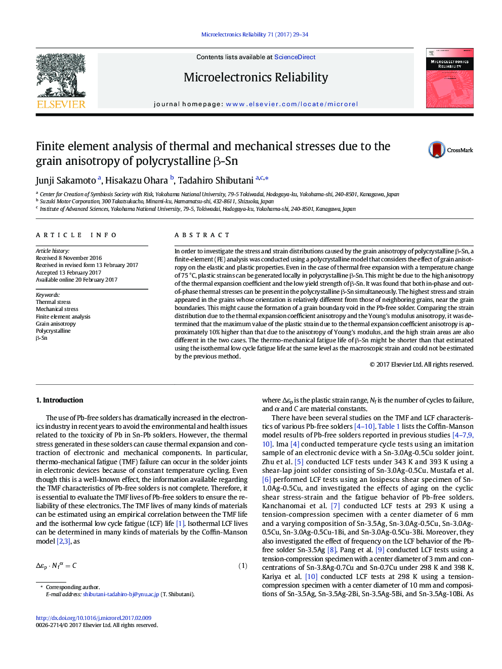 Finite element analysis of thermal and mechanical stresses due to the grain anisotropy of polycrystalline Î²-Sn