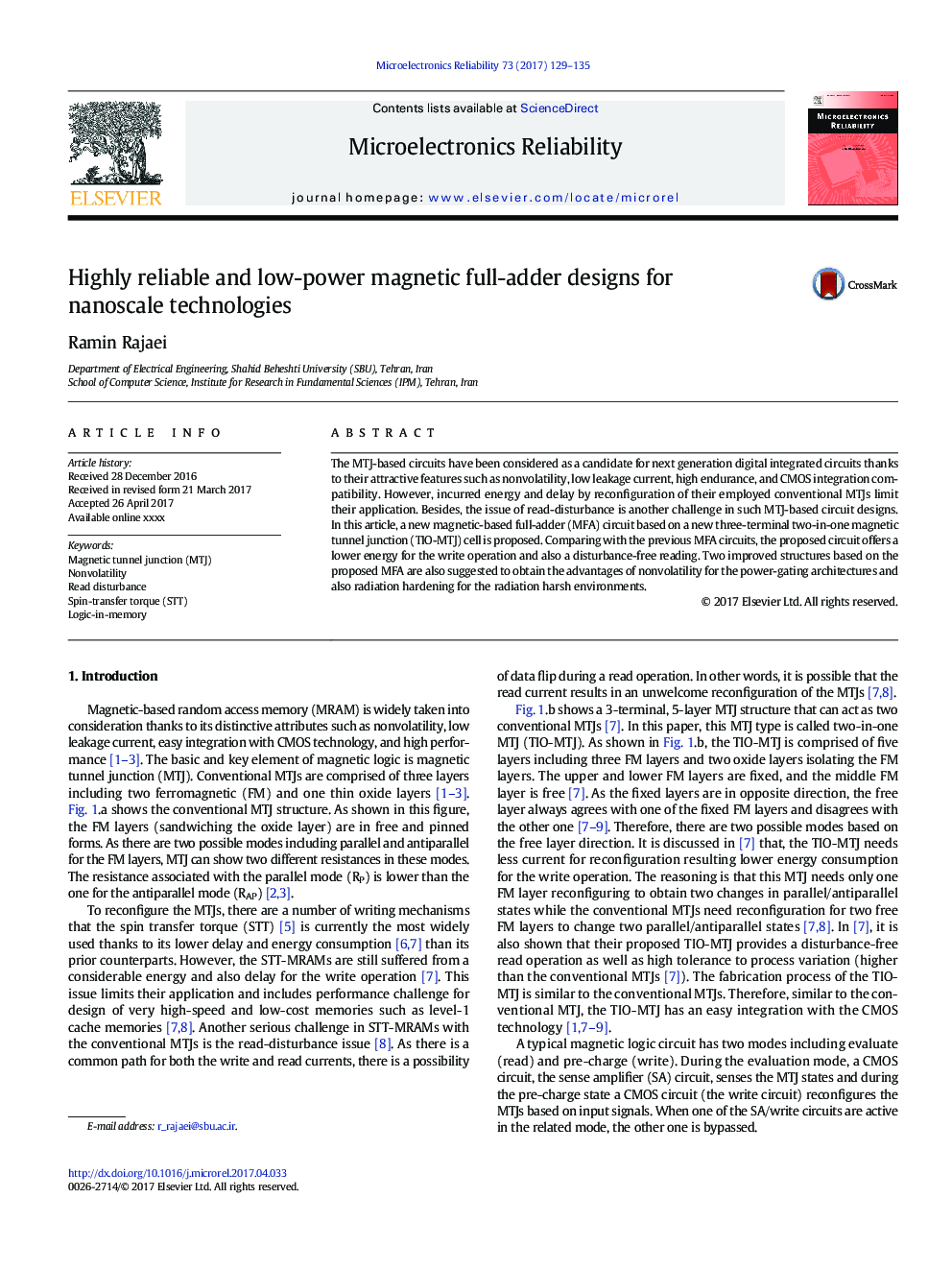 Highly reliable and low-power magnetic full-adder designs for nanoscale technologies