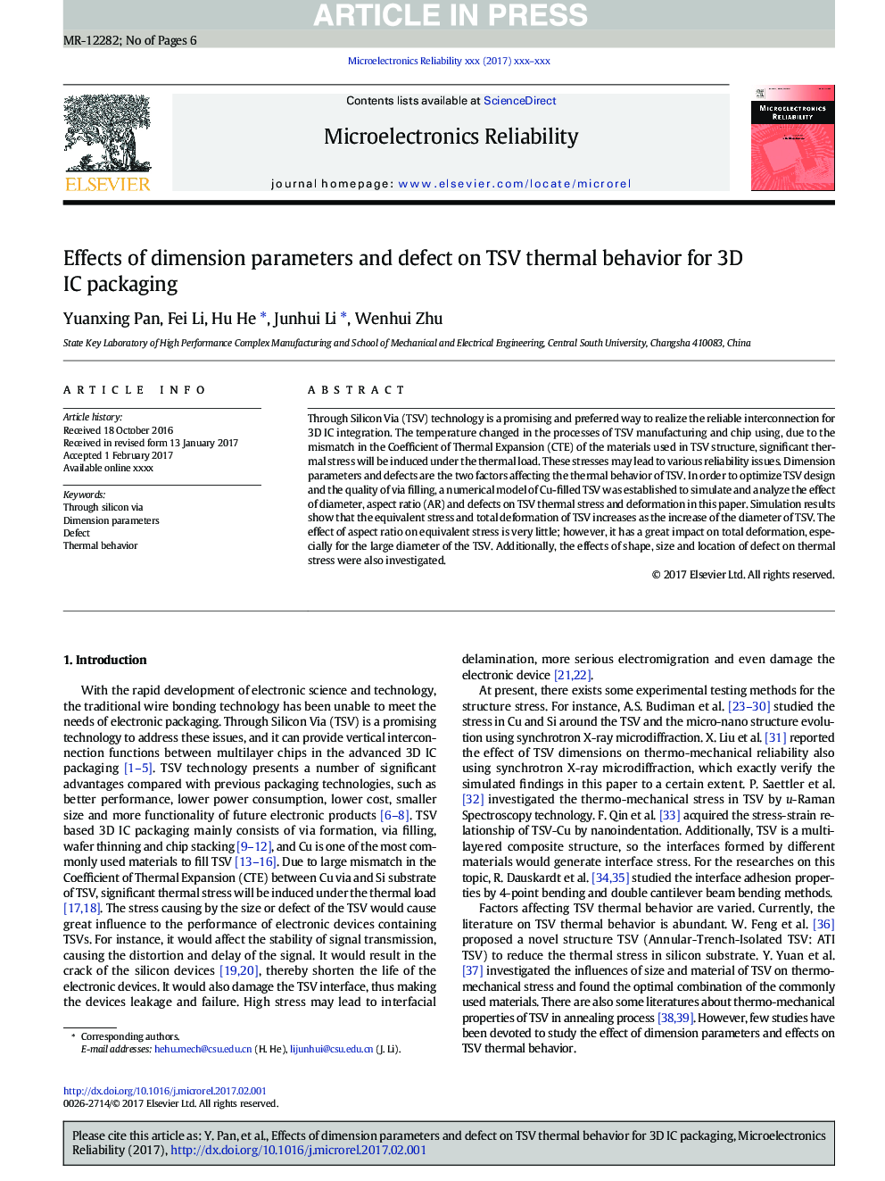 Effects of dimension parameters and defect on TSV thermal behavior for 3D IC packaging