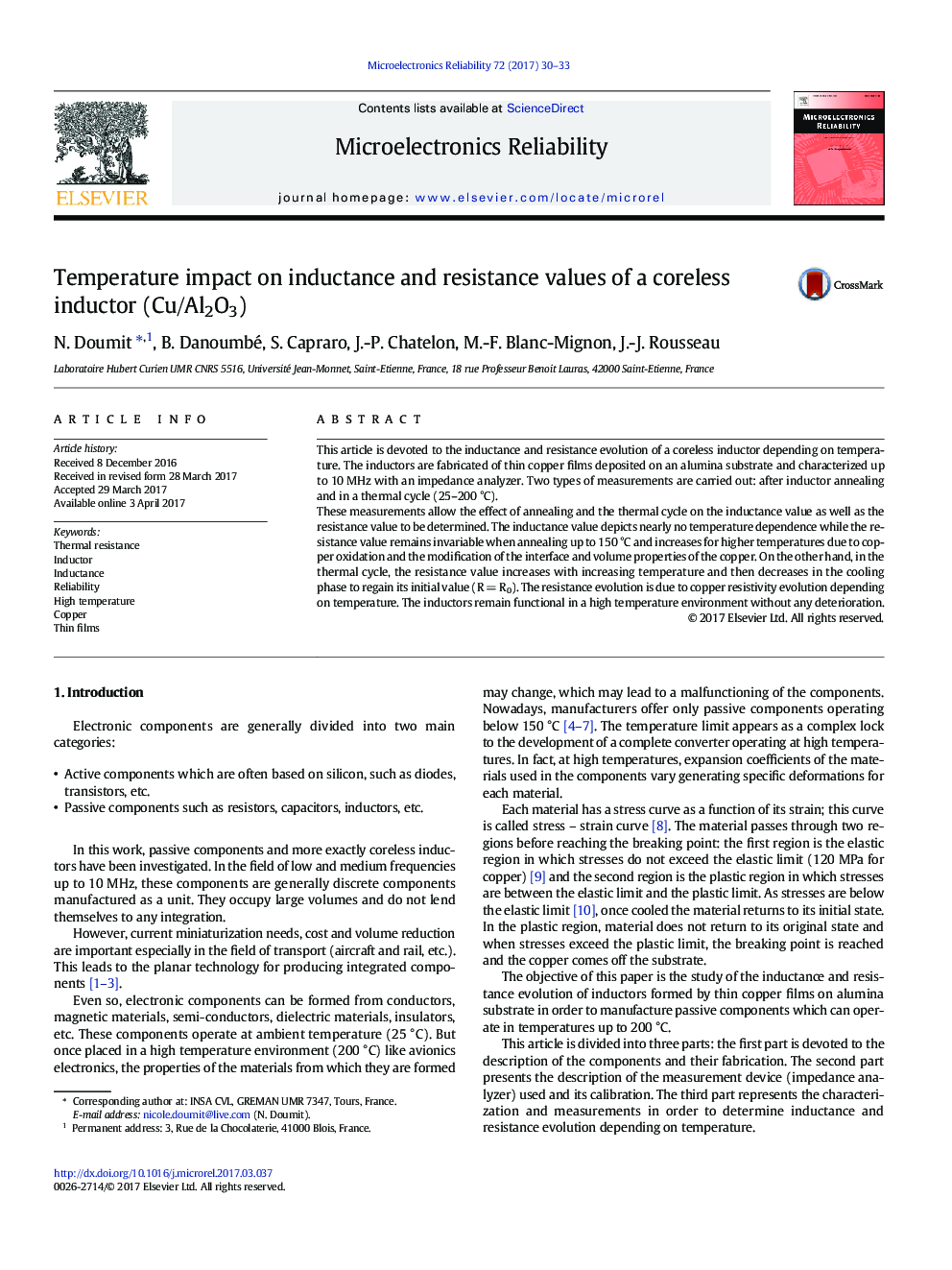 Temperature impact on inductance and resistance values of a coreless inductor (Cu/Al2O3)