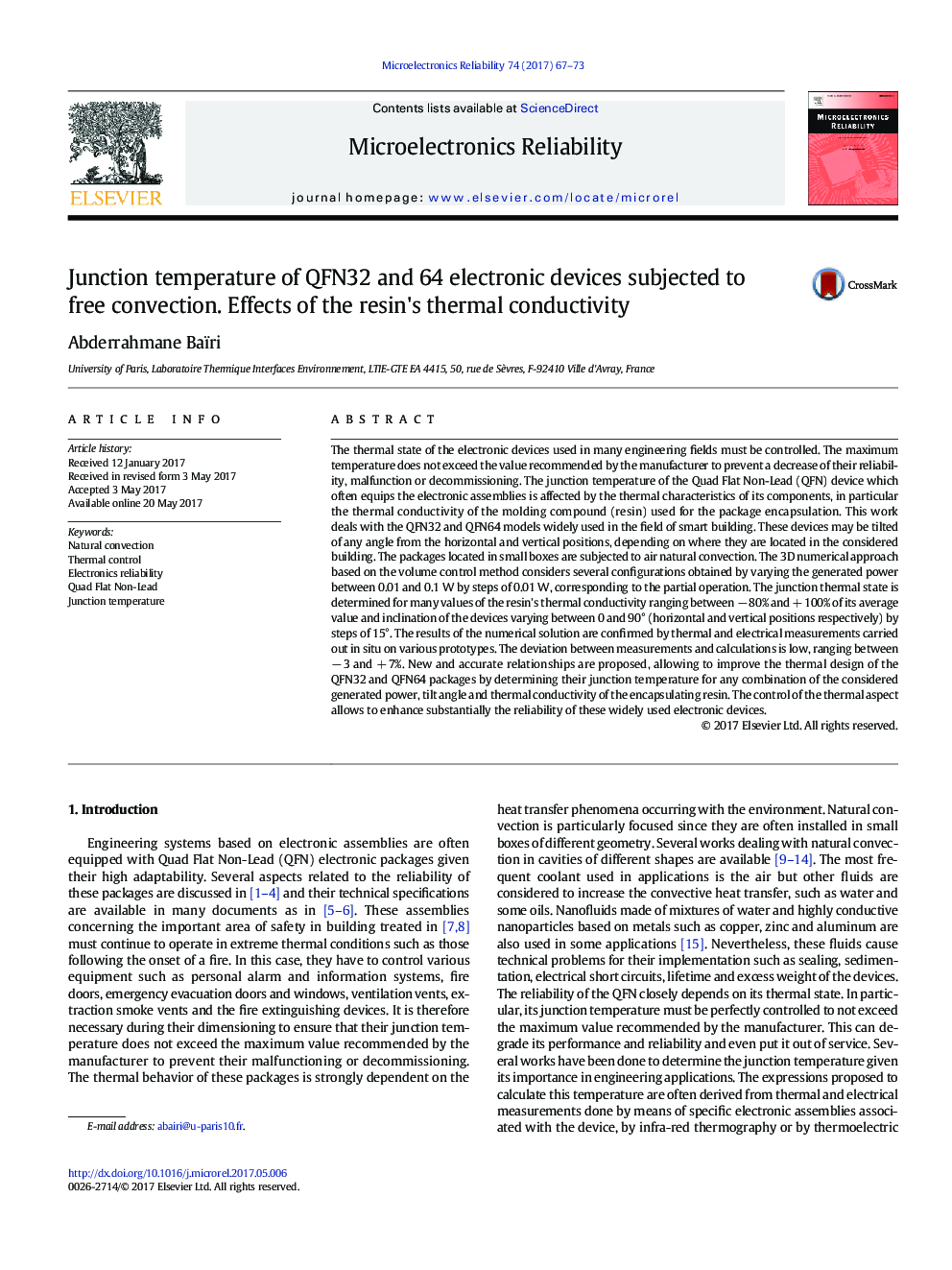 Junction temperature of QFN32 and 64 electronic devices subjected to free convection. Effects of the resin's thermal conductivity