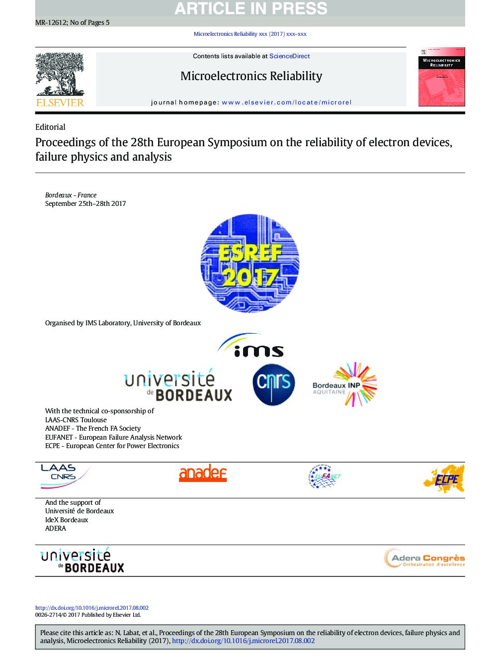 Proceedings of the 28th European Symposium on the reliability of electron devices, failure physics and analysis