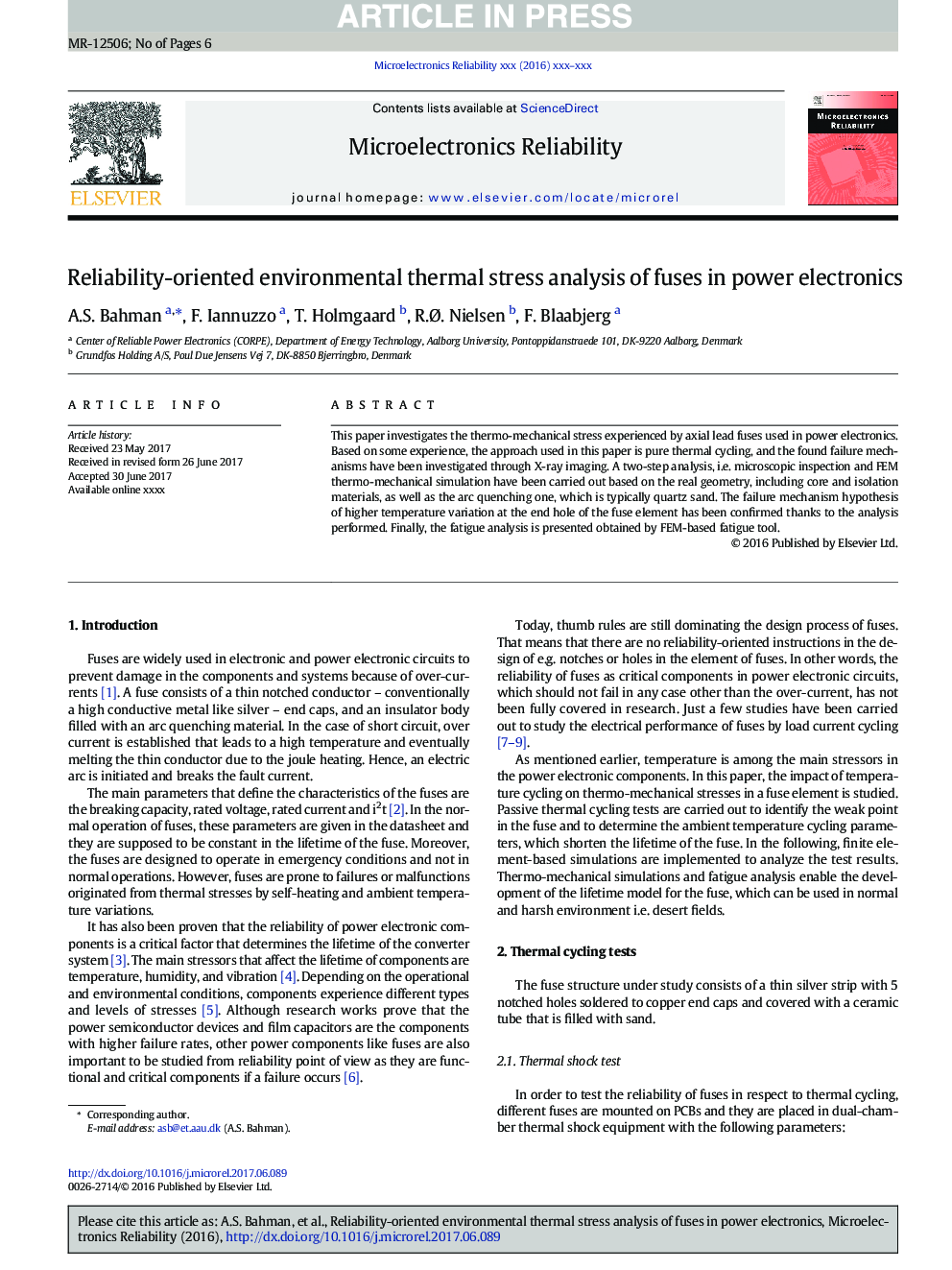 Reliability-oriented environmental thermal stress analysis of fuses in power electronics