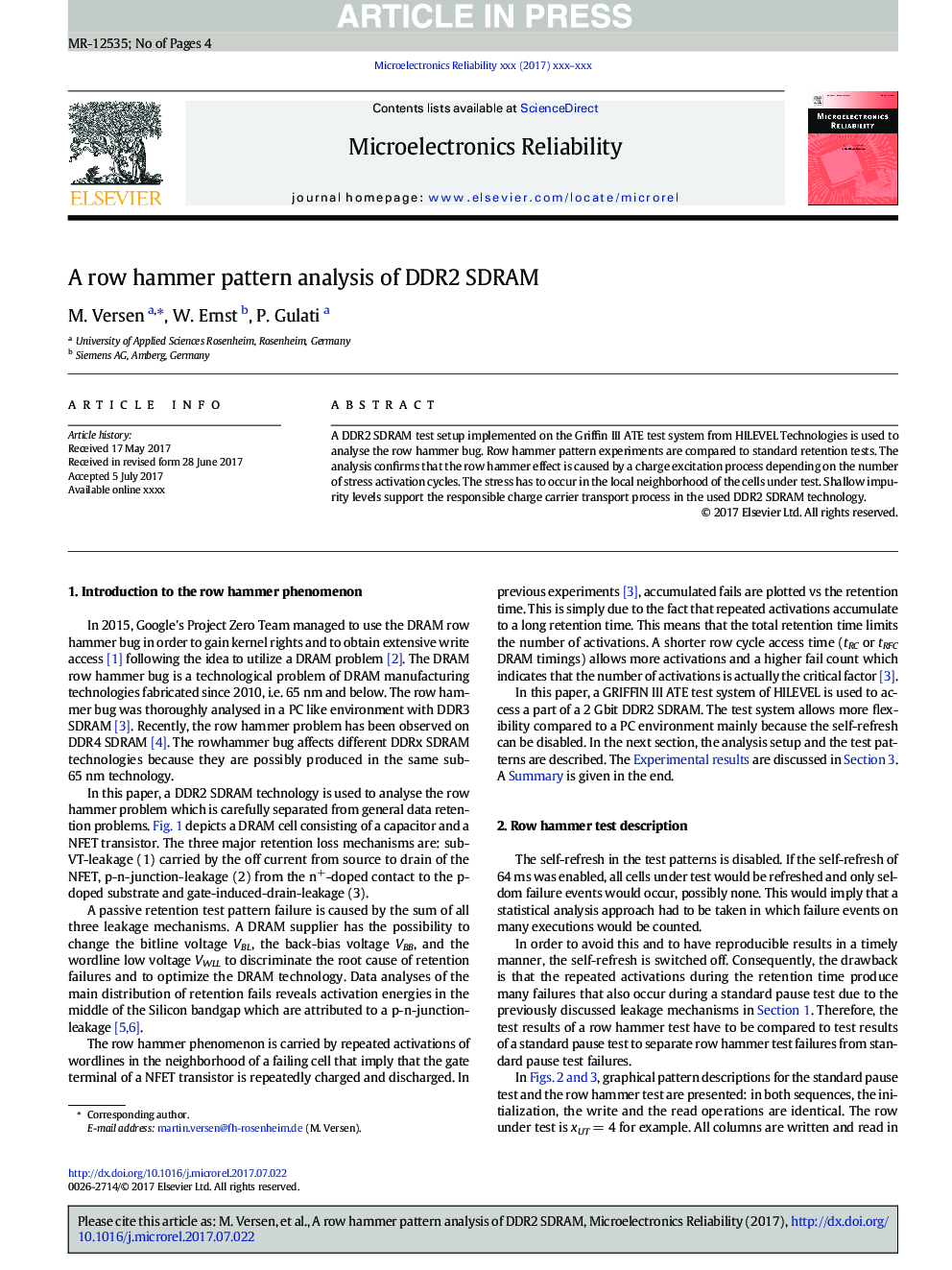 عکس صفحه اول مقاله: A row hammer pattern analysis of DDR2 SDRAM A row hammer pattern analysis of DDR2 SDRAM