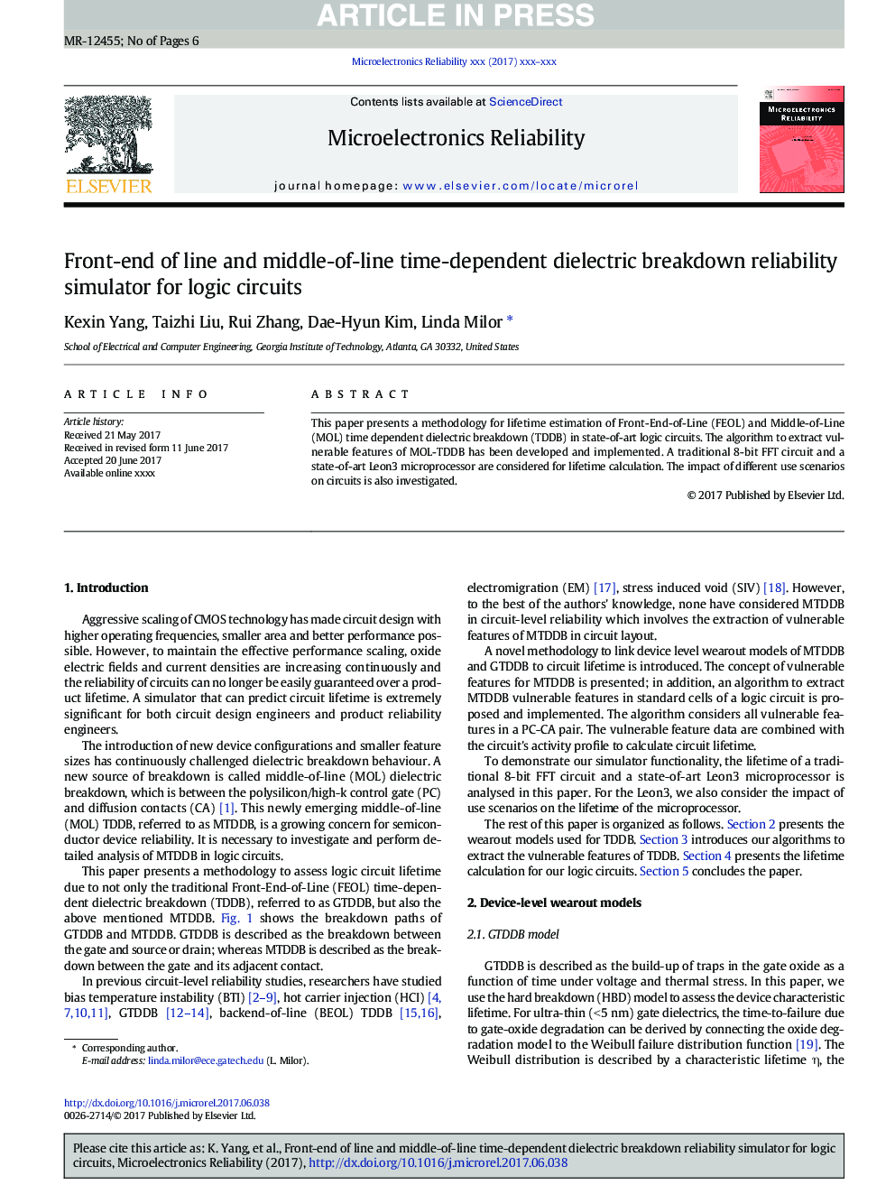 Front-end of line and middle-of-line time-dependent dielectric breakdown reliability simulator for logic circuits