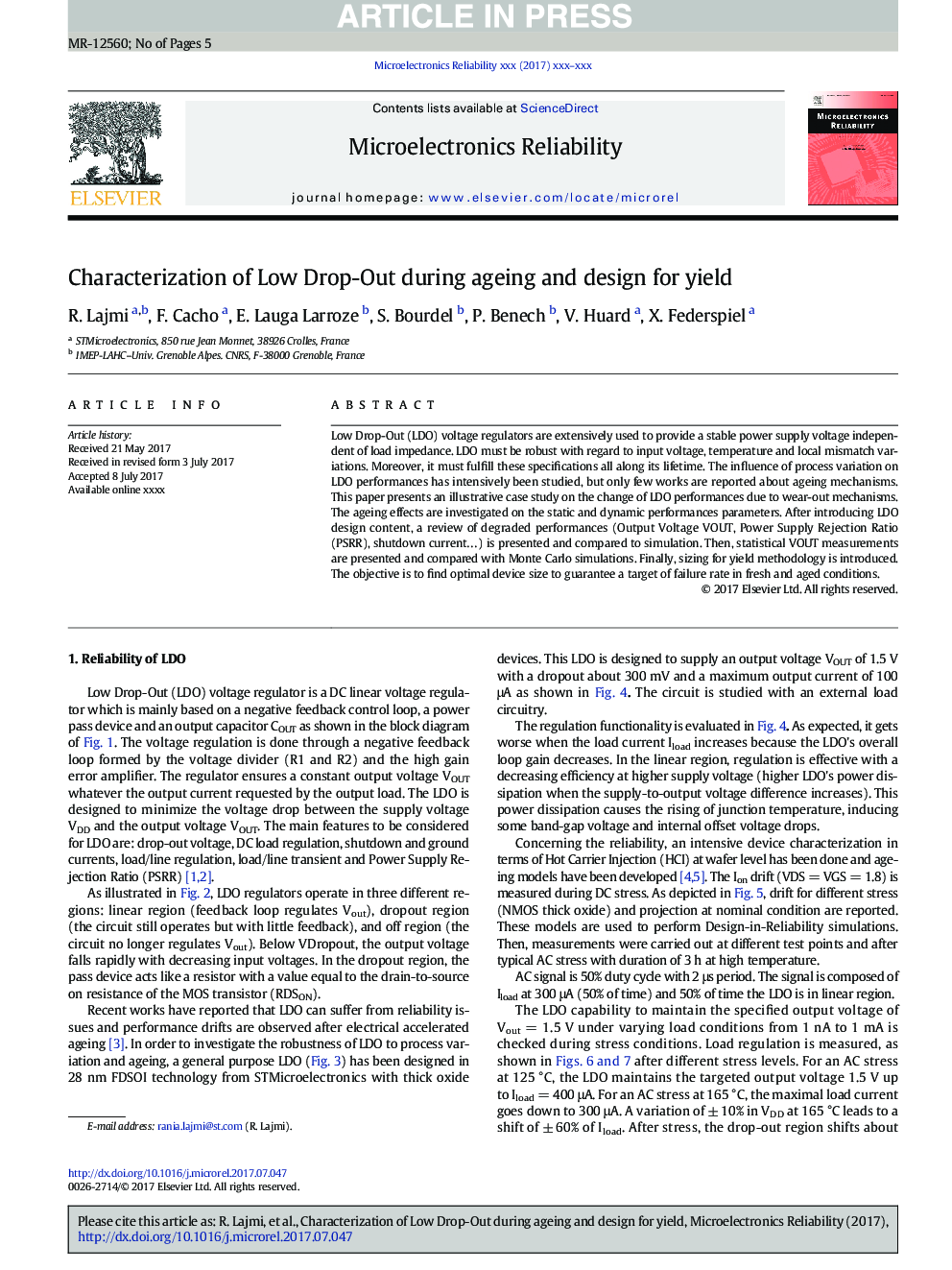 Characterization of Low Drop-Out during ageing and design for yield