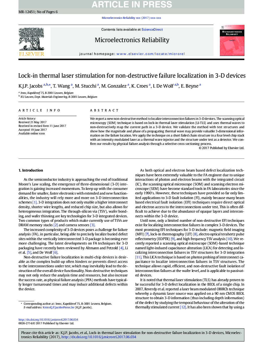 Lock-in thermal laser stimulation for non-destructive failure localization in 3-D devices