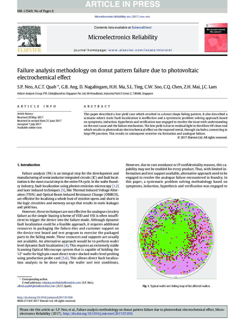 Failure analysis methodology on donut pattern failure due to photovoltaic electrochemical effect